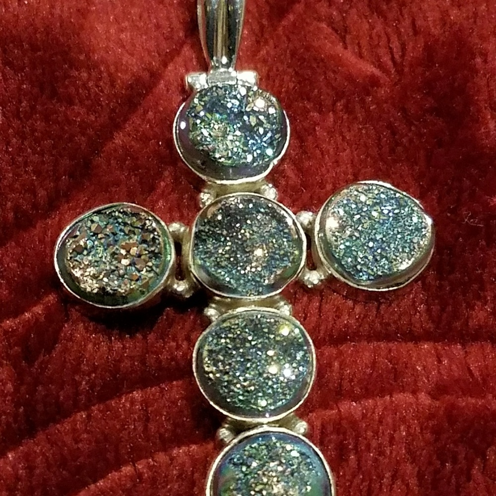 HSN ~ Drusy & 925 Silver, Sparkling Cross Pendant